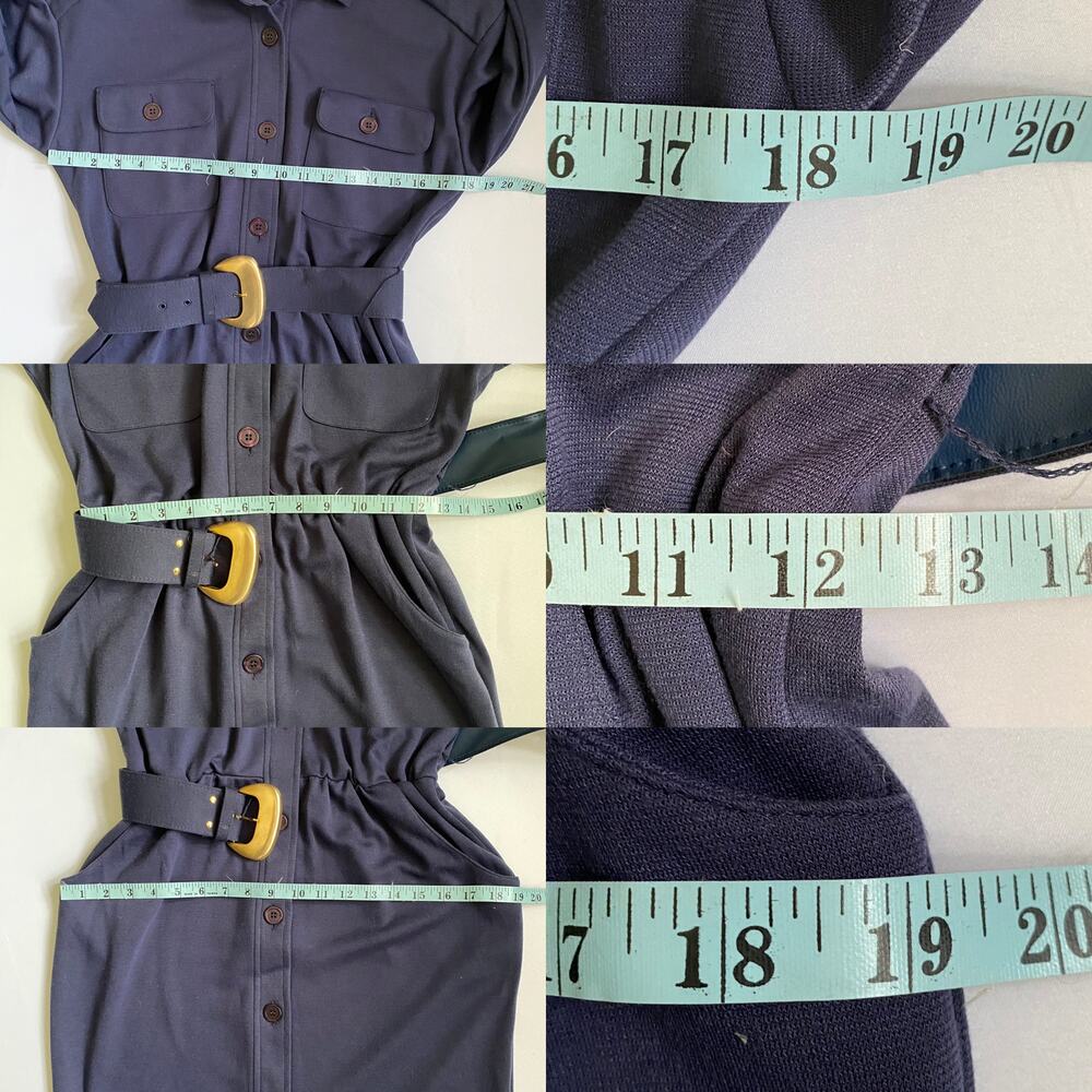 JB Wright LTD Navy Vintage Belted Midi Shirt Dress Size 6 Pockets Statement Work - Picture 12 of 17